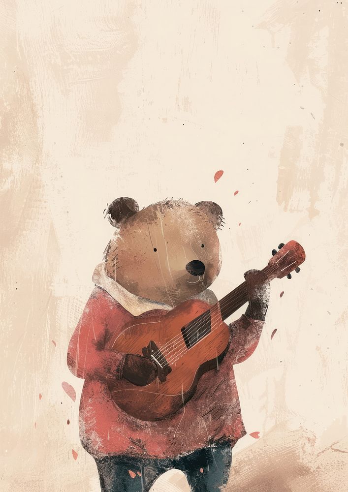 A musician bear in person character guitar cute representation.
