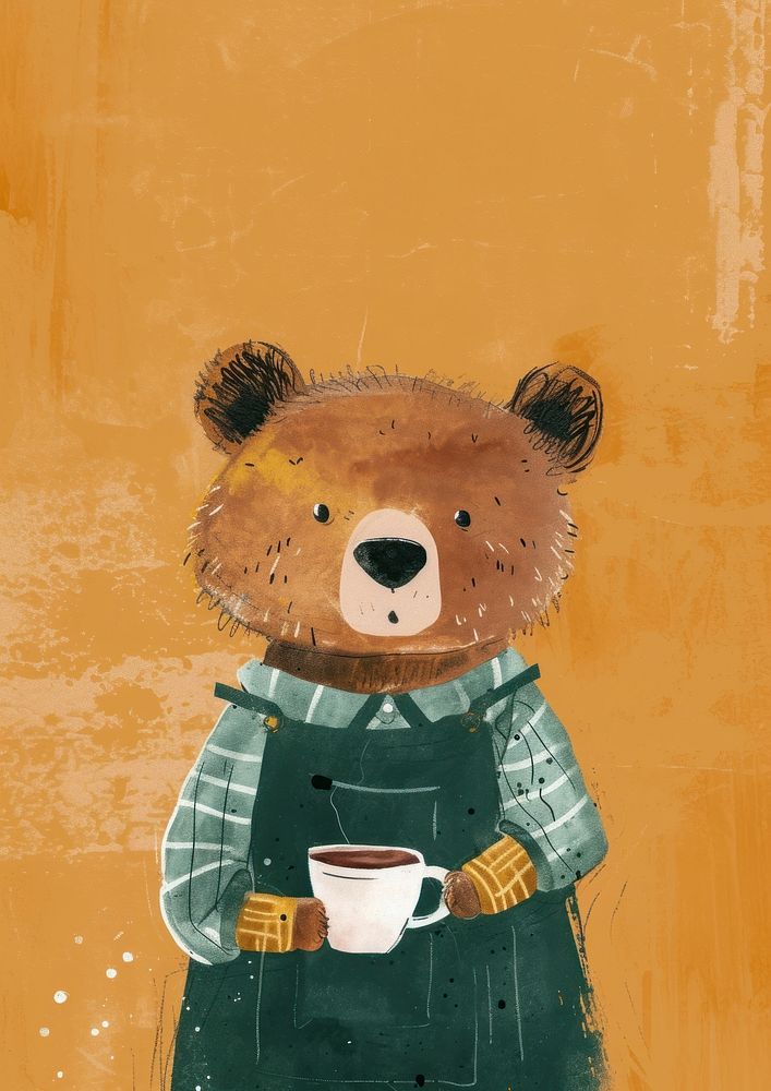 A bear in person character art cartoon coffee.