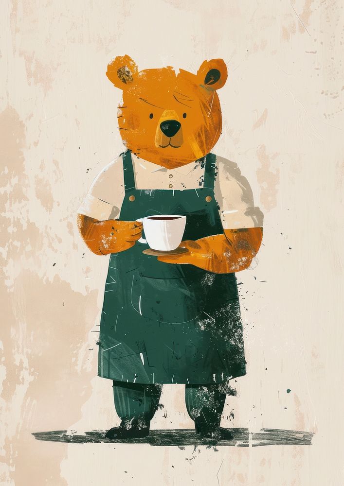 A bear in person character coffee apron cup.