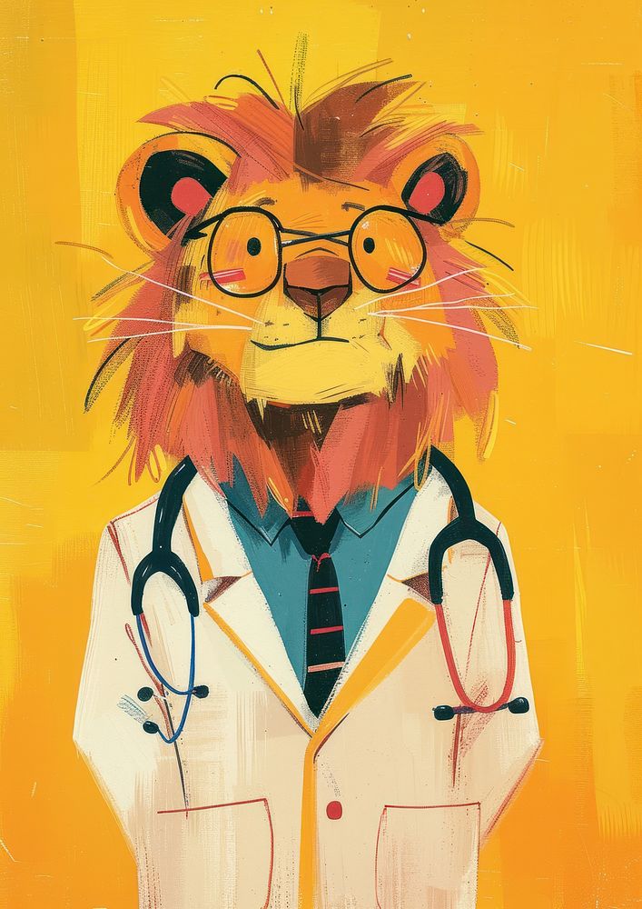 A doctor lion in person character art representation stethoscope.