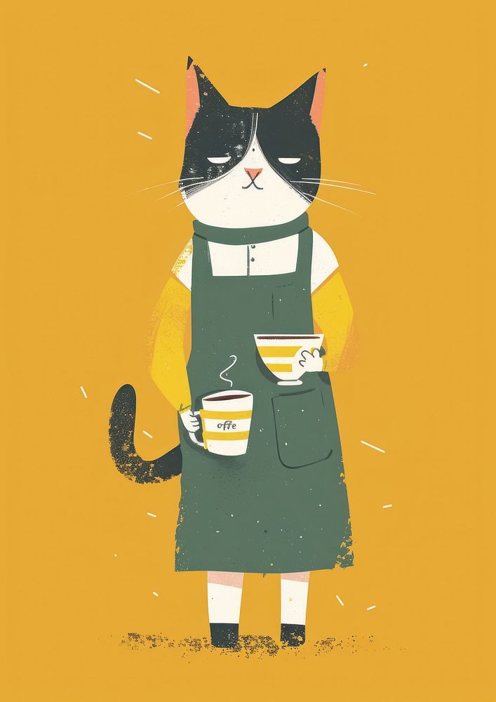 Barista cat in person character mammal coffee cup.