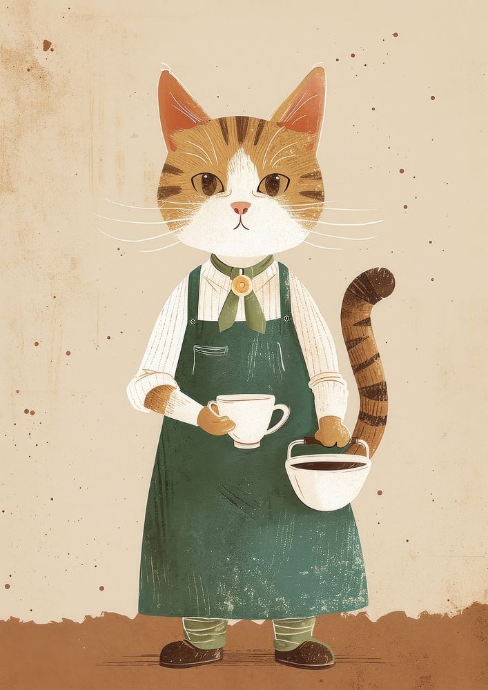 Barista cat in person character animal mammal coffee.
