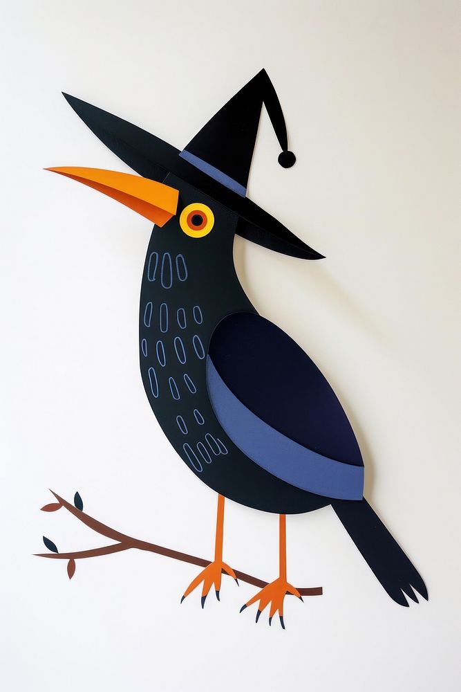 Bird wearing witch hat animal craft art.