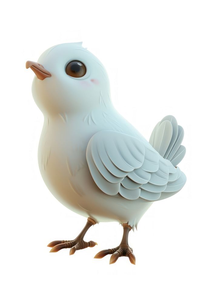 3D Illustration of cute dove cartoon animal white.
