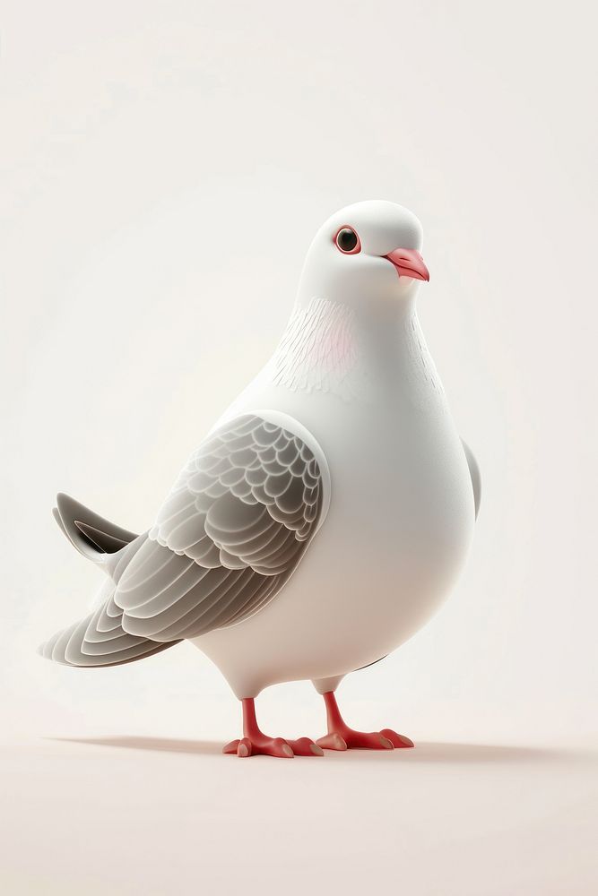3D Illustration of cute dove animal pigeon white.