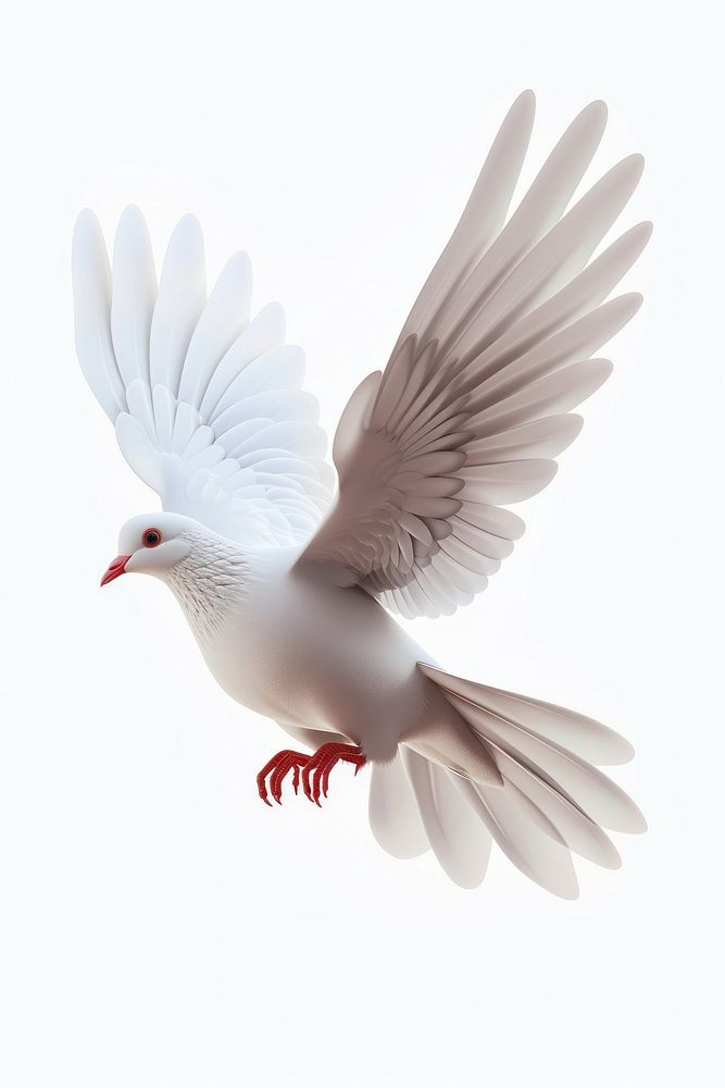 3D Illustration of flying cute dove animal white bird.