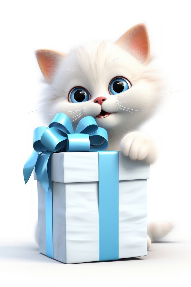 Cat holding big gift cartoon mammal white.