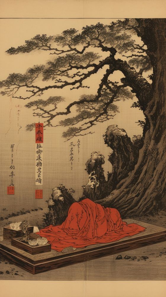 Traditional japanese funeral tradition painting art.