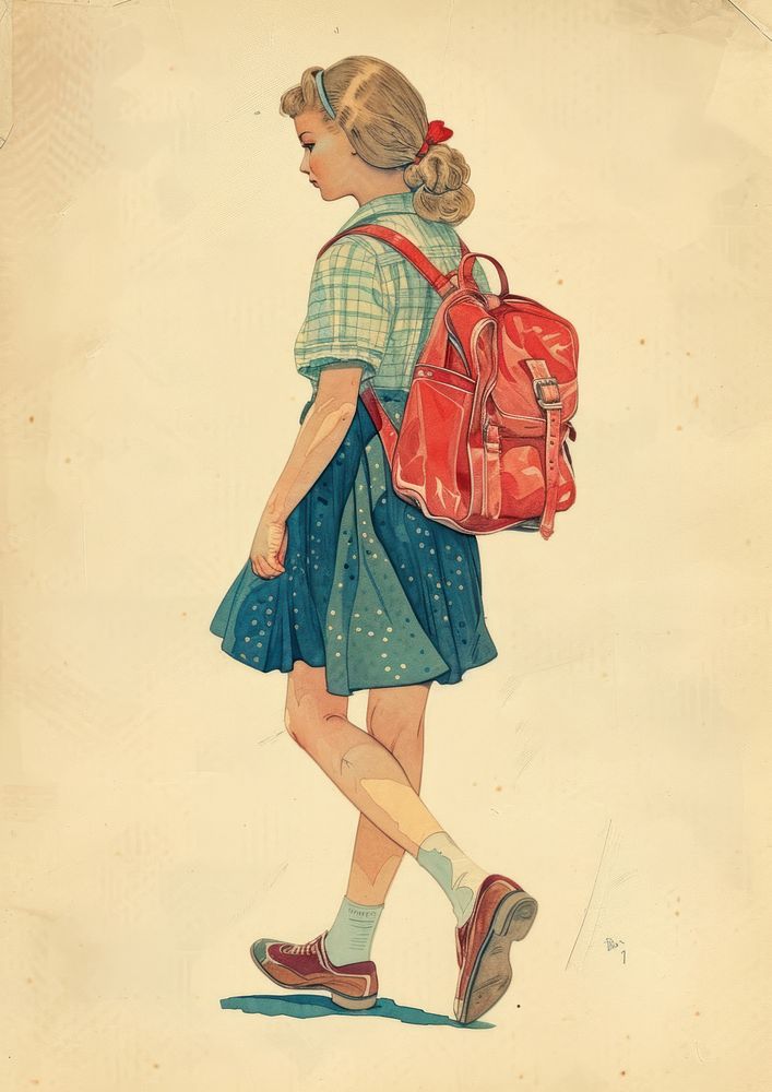 Vintage illustration girl art footwear backpack.