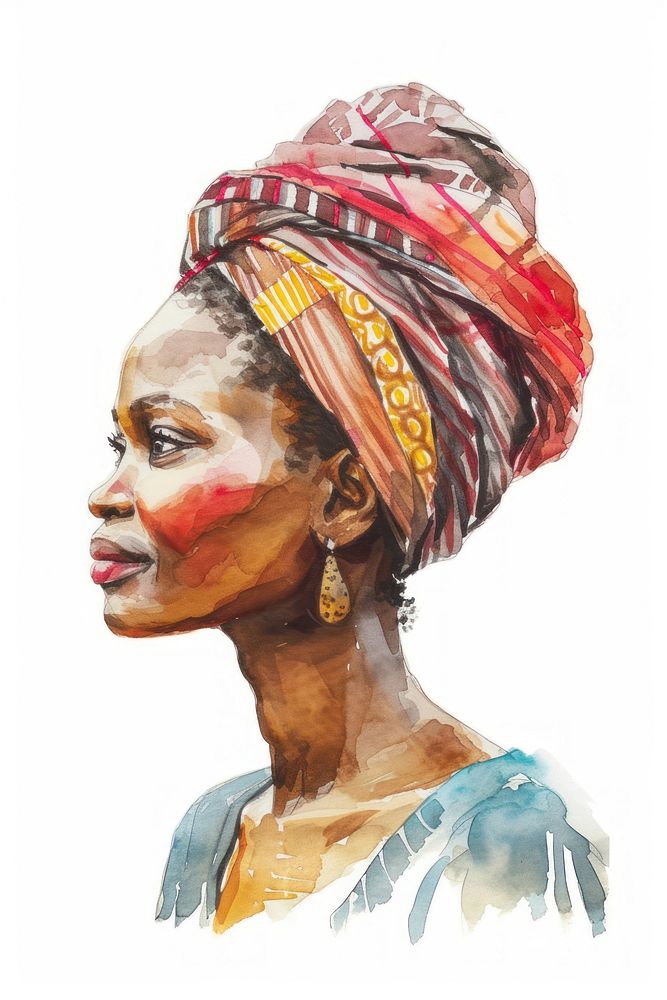 Portrait of african woman earring jewelry turban.