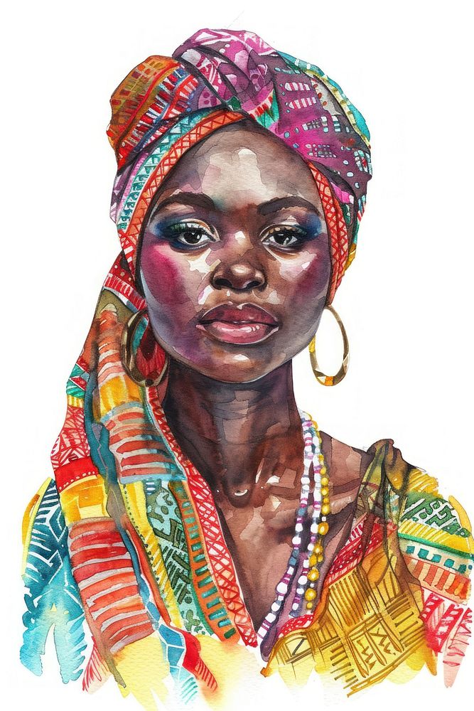 Portrait of african woman wearing colorful outfit jewelry adult individuality.