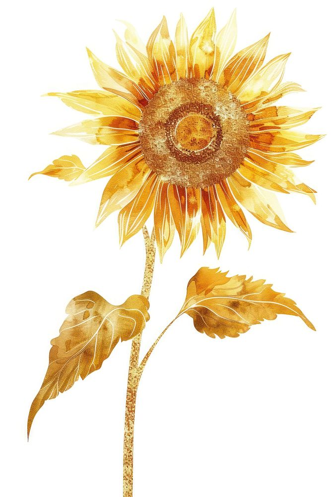 A sunflower plant gold white background.