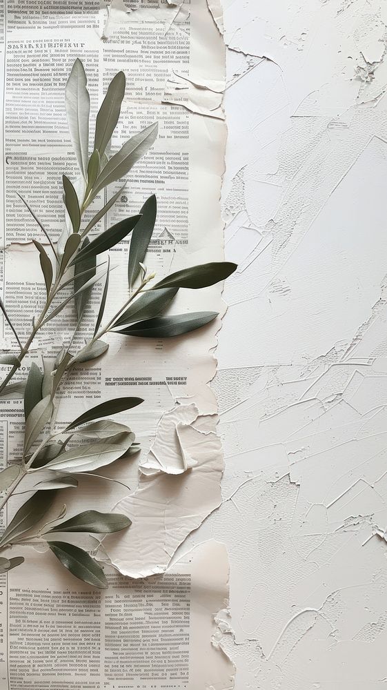 Wallpaper ephemera pale olive branch plant leaf page.