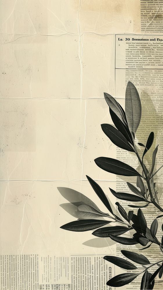 Wallpaper ephemera pale olive branch plant herbs leaf.