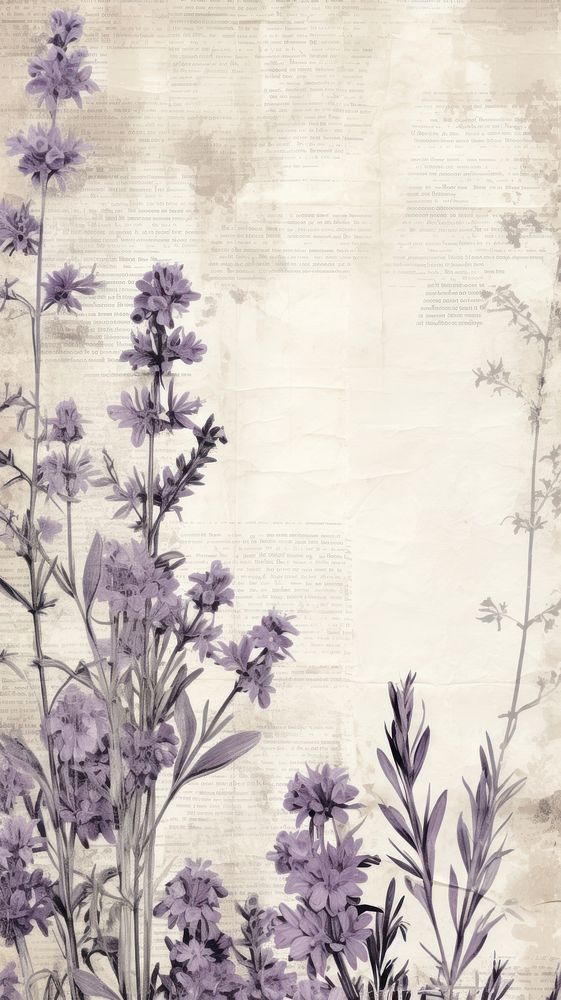 Wallpaper ephemera pale lavender herbs pattern flower.