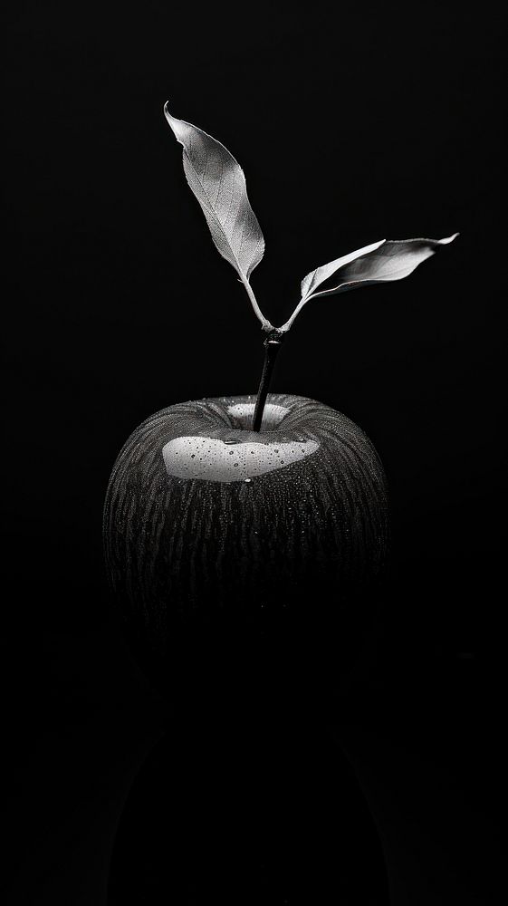 An apple that got bite black plant leaf.