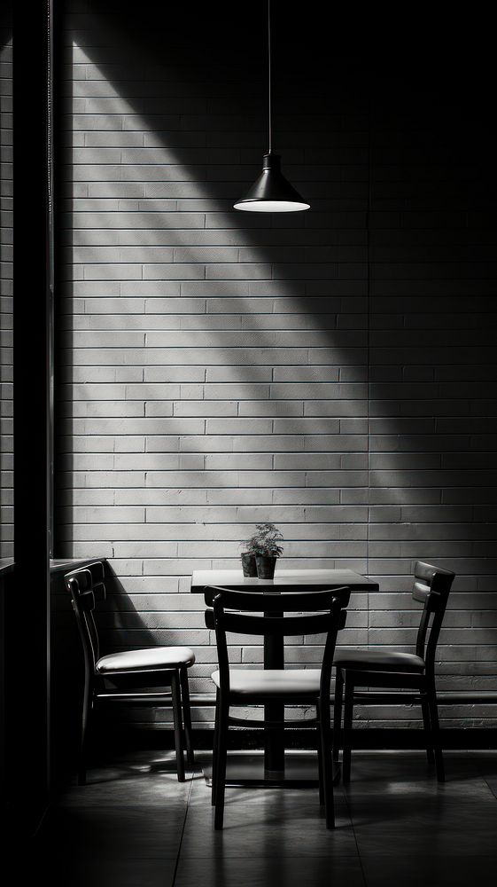 Black and white aesthetic cafe photo architecture furniture building.