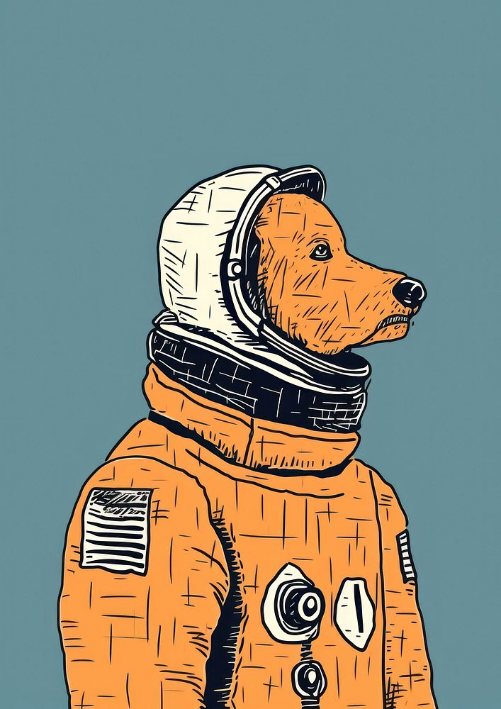 Illustration dog in spacesuit drawing sketch mammal.