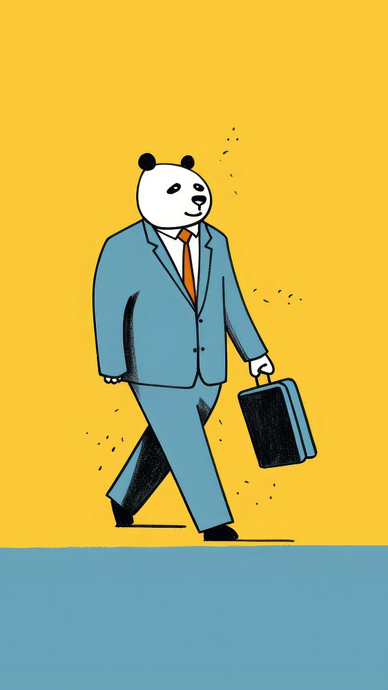 Wallpaper illustration panda in business bear representation briefcase.