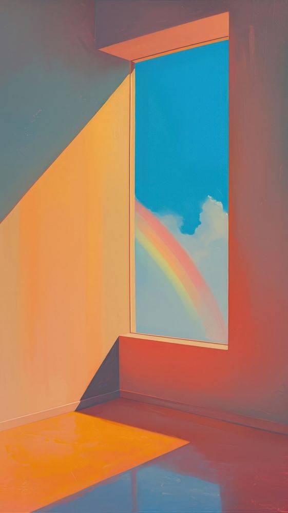 Painting rainbow window sky.
