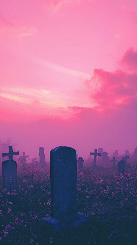 Aesthetic grave landscape wallpaper tombstone outdoors cemetery.