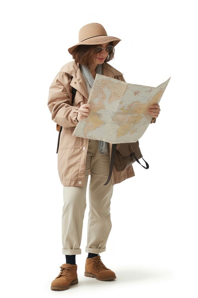 Photo of woman holding and watching a map travel adult coat.
