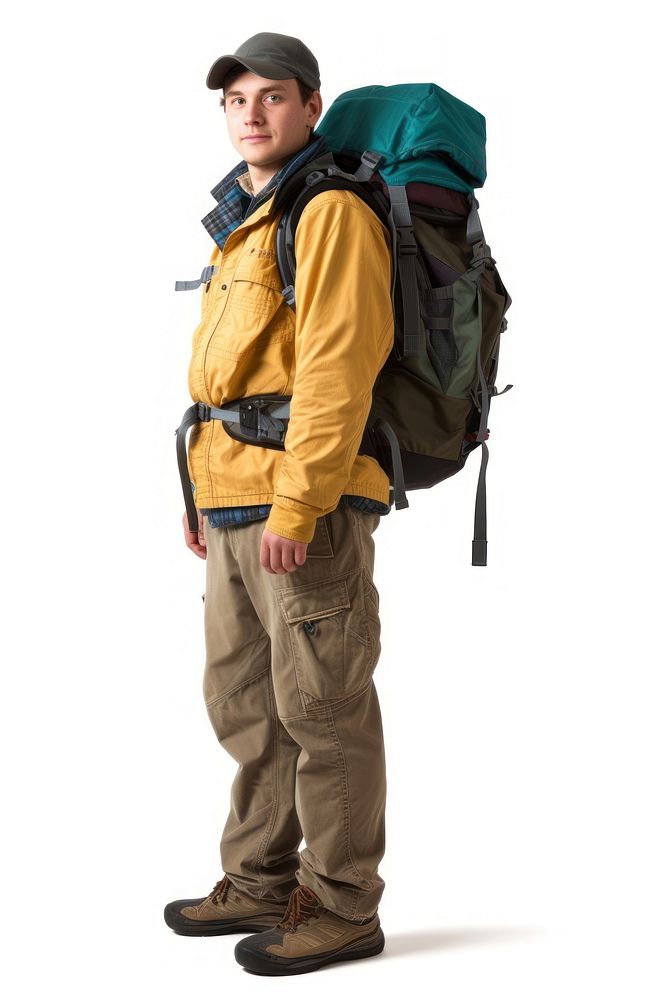 Photo of a backpacker footwear adult white background.