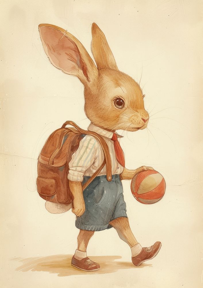 Vintage illustration rabbit boy animal mammal ball.