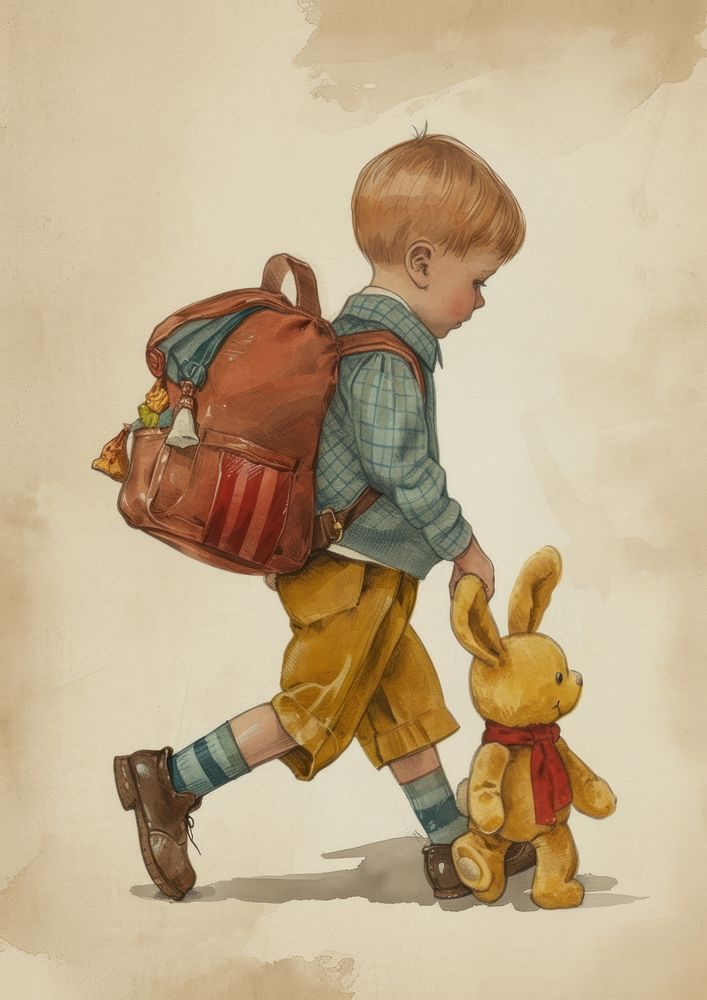 Vintage illustration rabbit boy footwear walking toy.