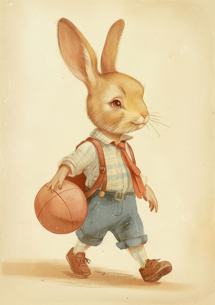 Vintage illustration rabbit boy footwear animal mammal.