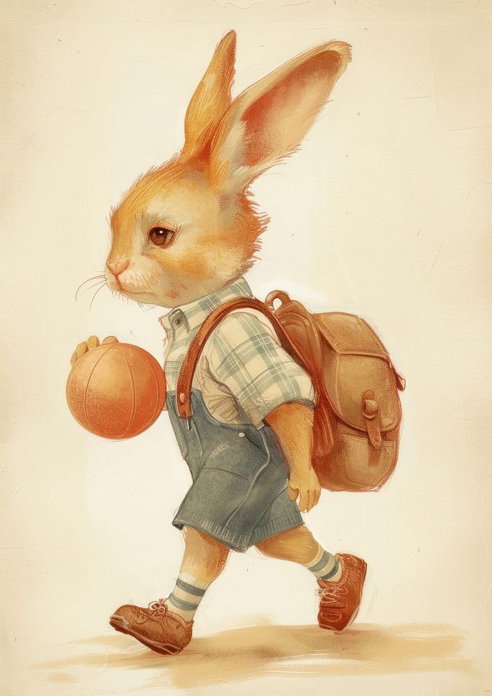 Vintage illustration rabbit boy mammal animal ball.