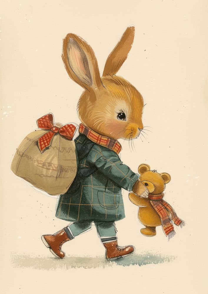 Vintage illustration boy rabbit animal mammal representation.