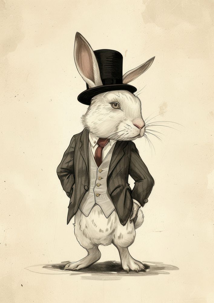 Vintage illustration of white rabbit drawing animal mammal.
