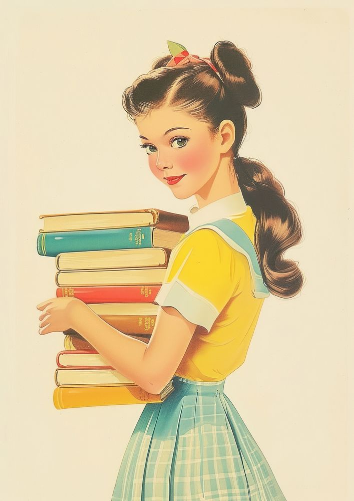 Vintage illustration of a girl book publication art.