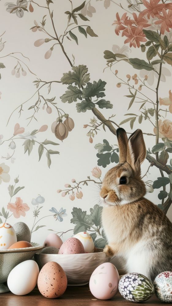 Vintage wallpaper egg animal rodent.