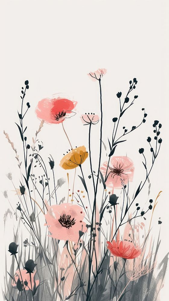 Wallpaper aesthetic drawing flower sketch.