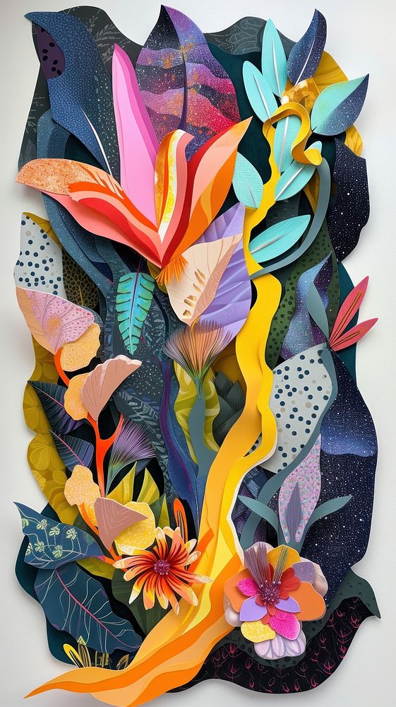 Colorful cut paper collage pattern nature flower.