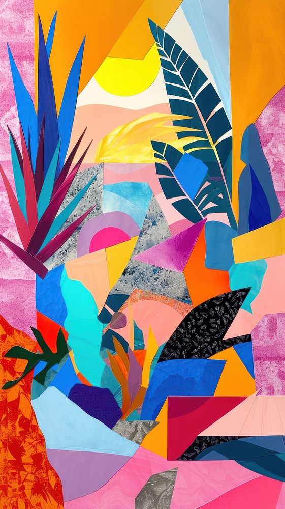 Colorful cut paper collage abstract painting pattern.