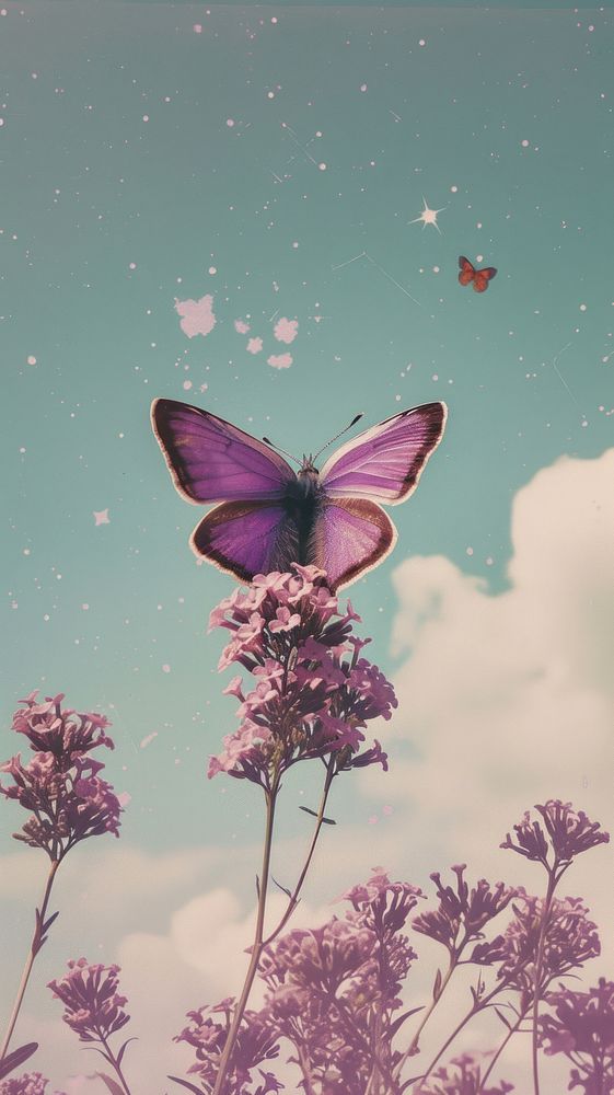 Cute wallpaper butterfly purple sky.