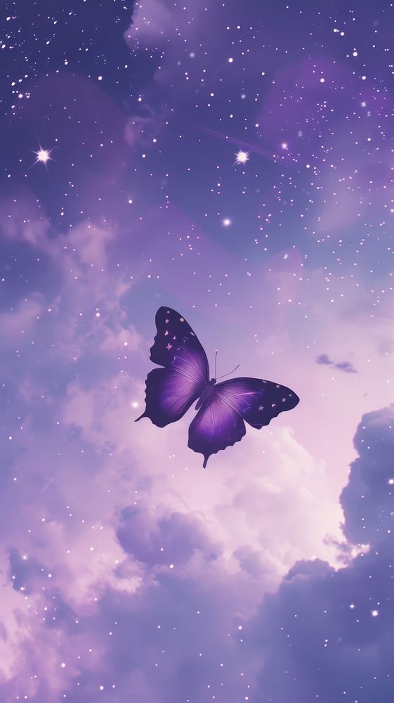 Cute wallpaper purple sky butterfly.
