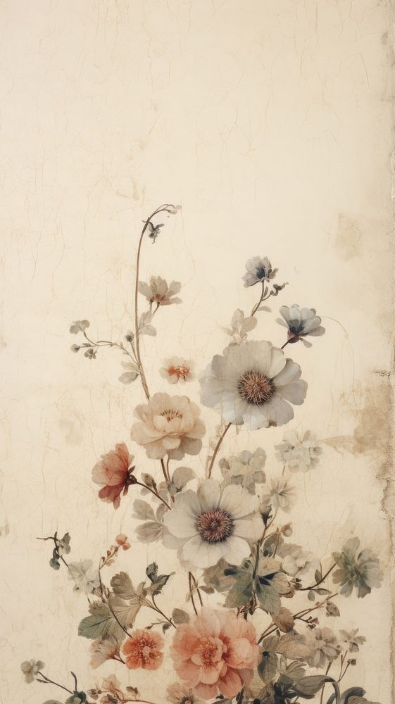Flowers vintage wallpaper painting pattern plant.