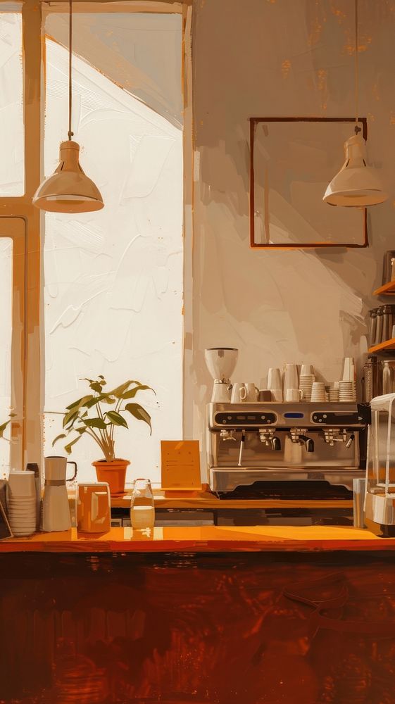 Minimal space Coffee shop kitchen window cup.