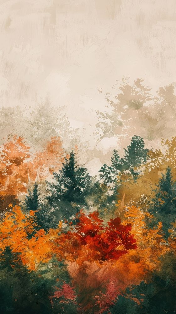 Minimal space color autumn forest painting outdoors nature.