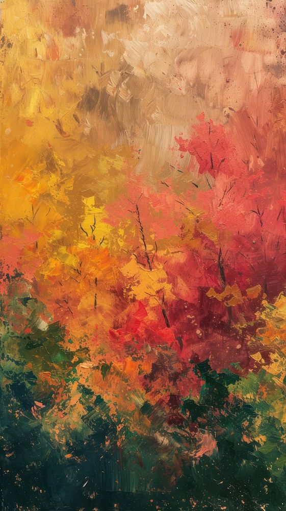 Minimal space Colorful seasonal autumn painting art tranquility.