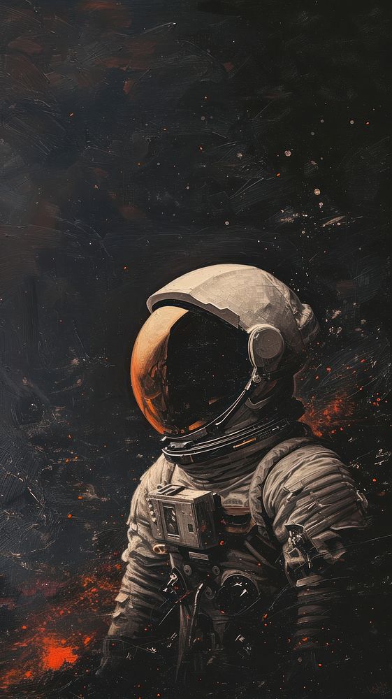 Minimal space astronaut in the deep space painting protection darkness.