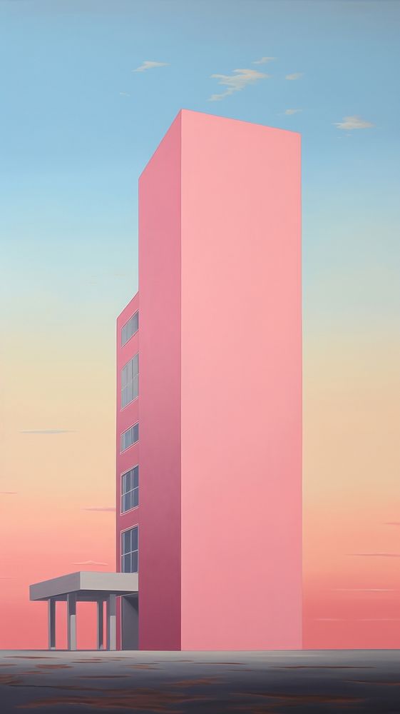 Minimal space building with pink sky architecture outdoors painting.