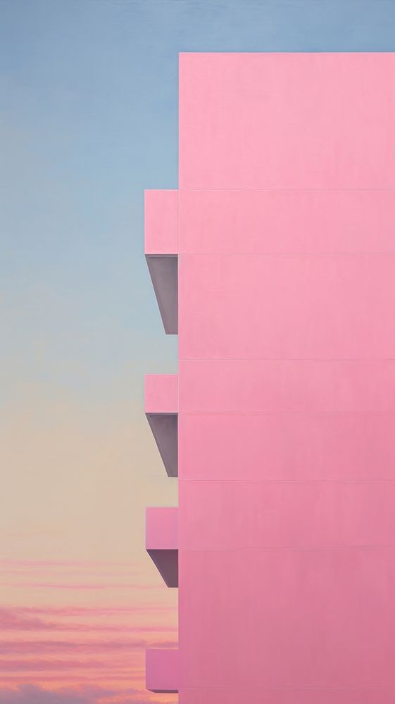 Minimal space building with pink sky architecture outdoors wall.