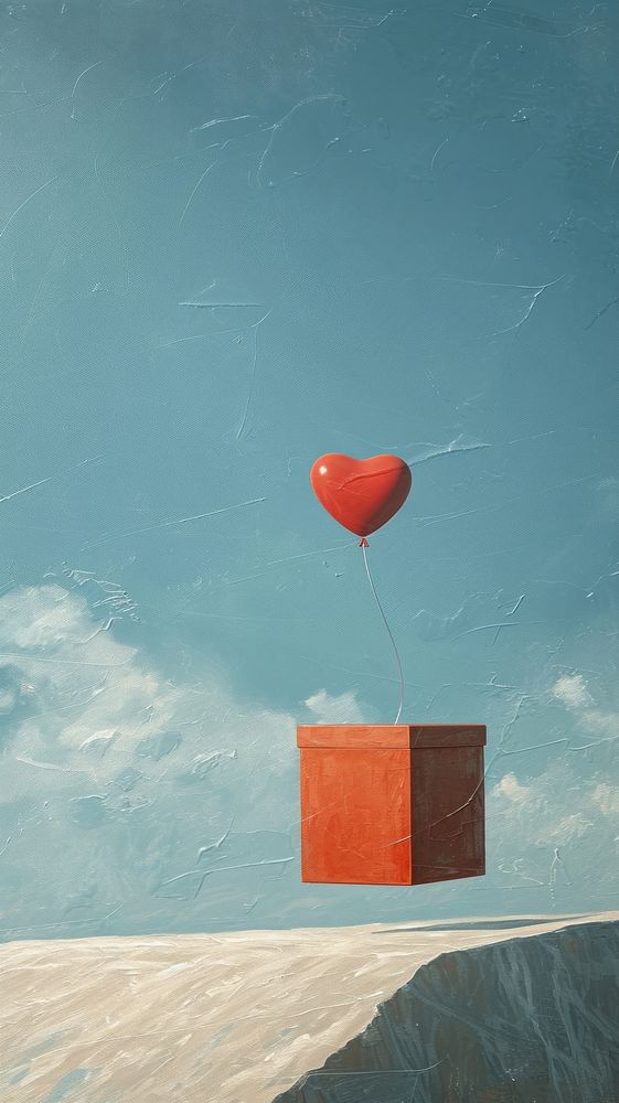 Minimal space Gift boxes with heart balloon floating it the sky architecture creativity outdoors.
