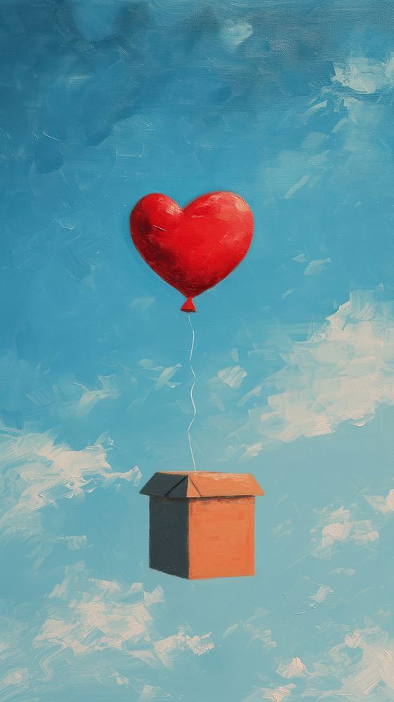 Minimal space Gift boxes with heart balloon floating it the sky creativity letterbox outdoors.