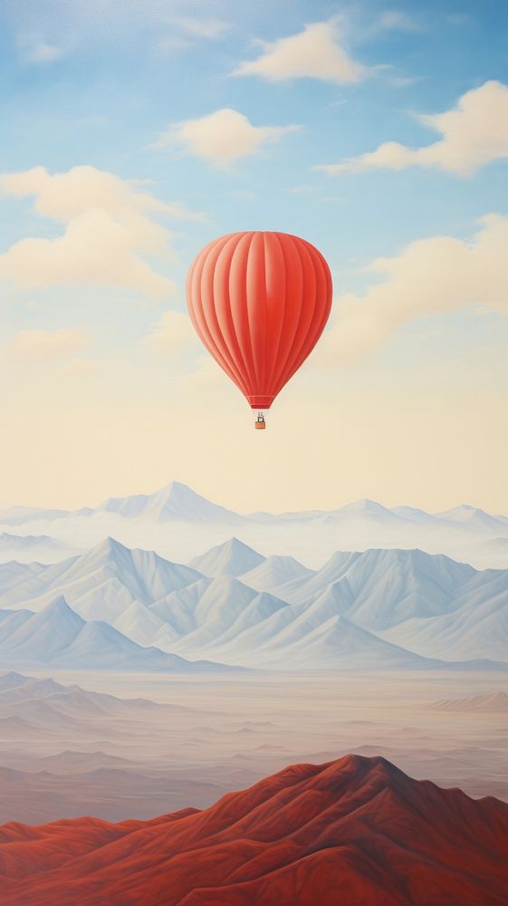Minimal space hot air balloon mountain aircraft outdoors.
